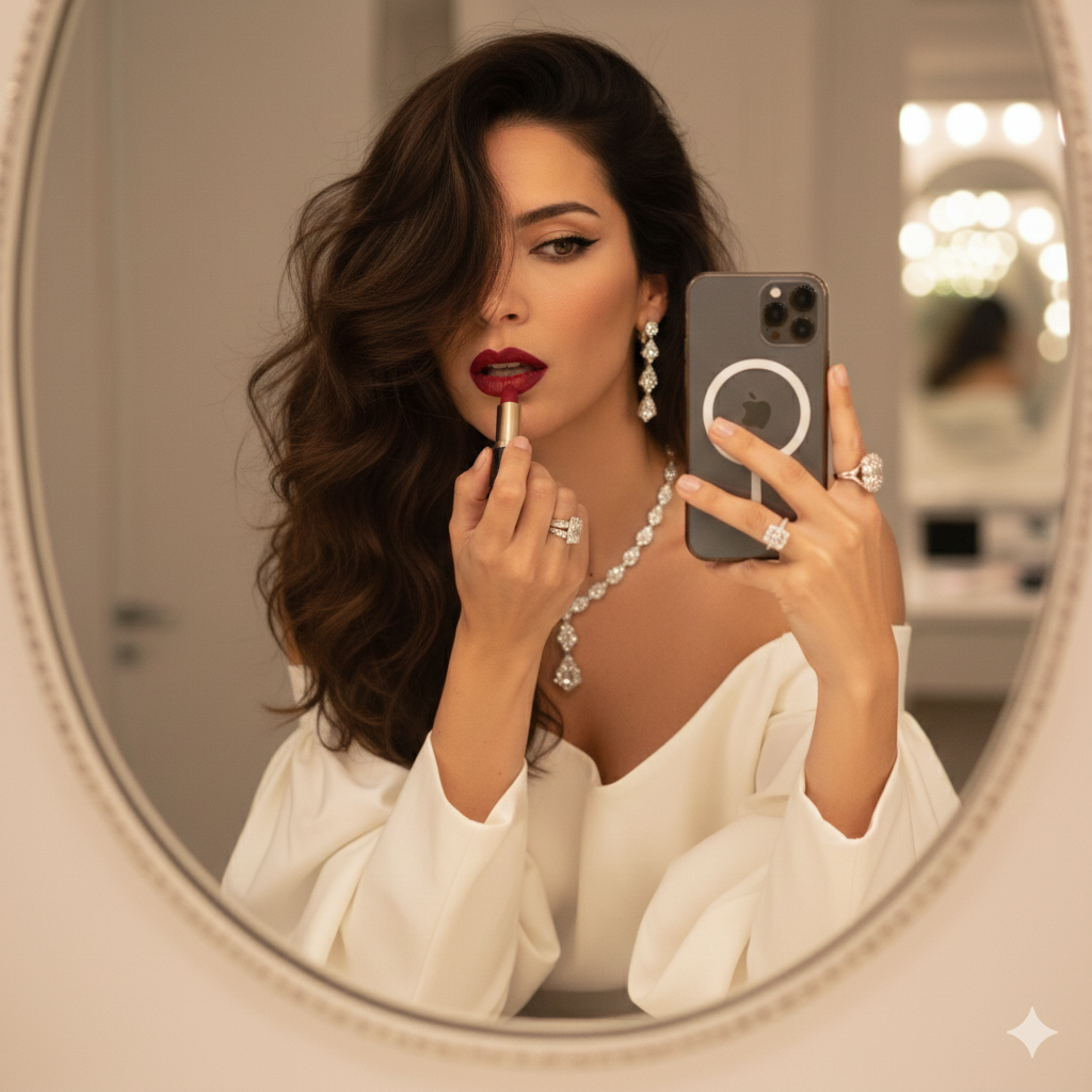 Fotografía de belleza frente al espejo